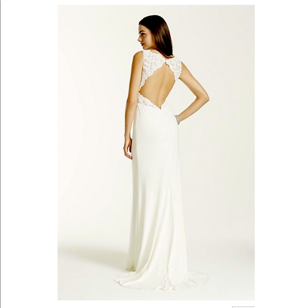 David’s Bridal Ivory Illusion waist train Dress 10